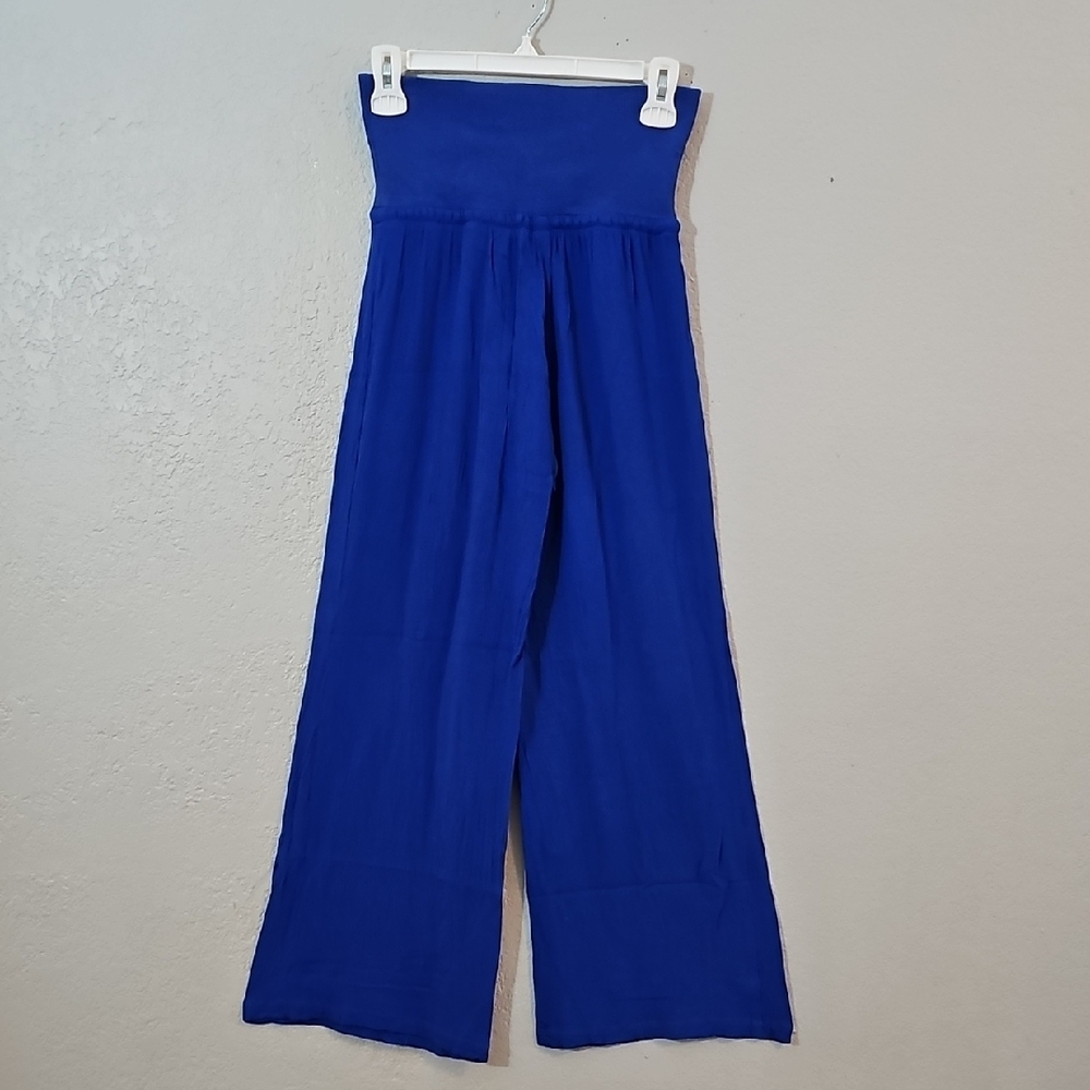 Olivaceous Royal Blue Wide Leg Pants, Womens Large High Rise Pull On - Picture 4 of 6